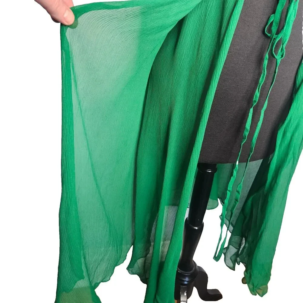 TULULA 100% Silk Duster Robe Large Green Fairy Ethereal Coquette Soft Girl